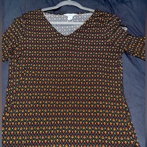 Liz Claiborne Cold Shoulder Tie Sleeve Blouse